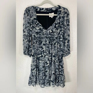 Cinq à Sept NWOT 'Harlie' Floral-Print Tiered Mini-Dress in Slate Multi Women 0